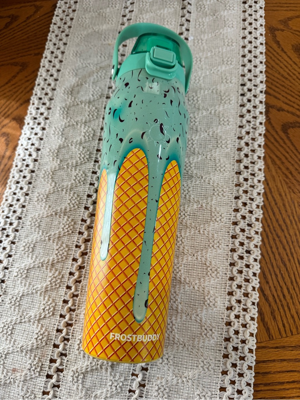 FrostBuddy Mint Drip Insulated Water Bottle - Yellow & Mint 32oz
